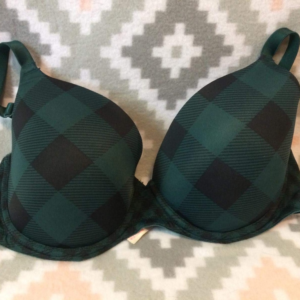 Green Plaid PINK bra